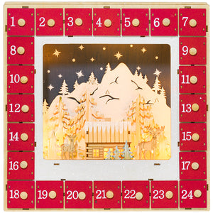 24-day wooden Christmas Advent calendar decoration with lights