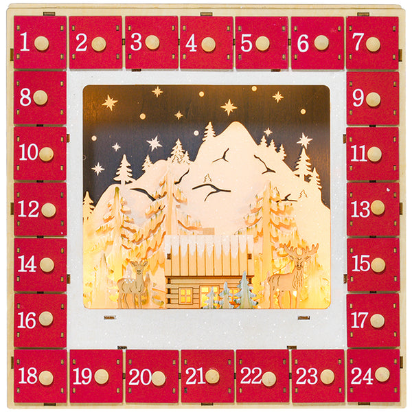 24-day wooden Christmas Advent calendar decoration with lights