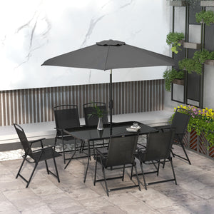 8-piece patio set with parasol, black