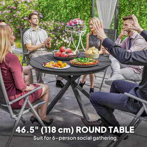 46.5" Outdoor Dining Table for 6, Round Picnic Table with Slatted Top for Balcony, Porch, Black