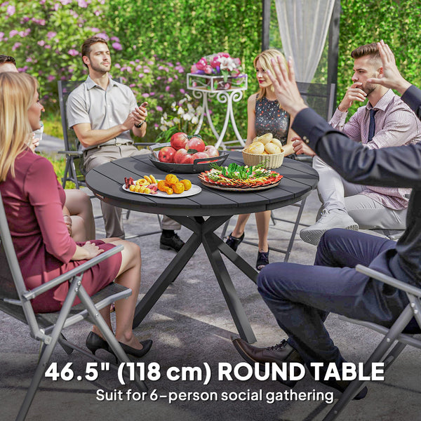 46.5" Outdoor Dining Table for 6, Round Picnic Table with Slatted Top for Balcony, Porch, Black