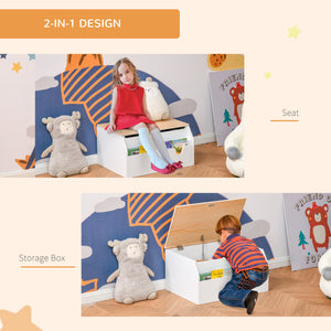 Wooden toy box with lid and safety hinge, white