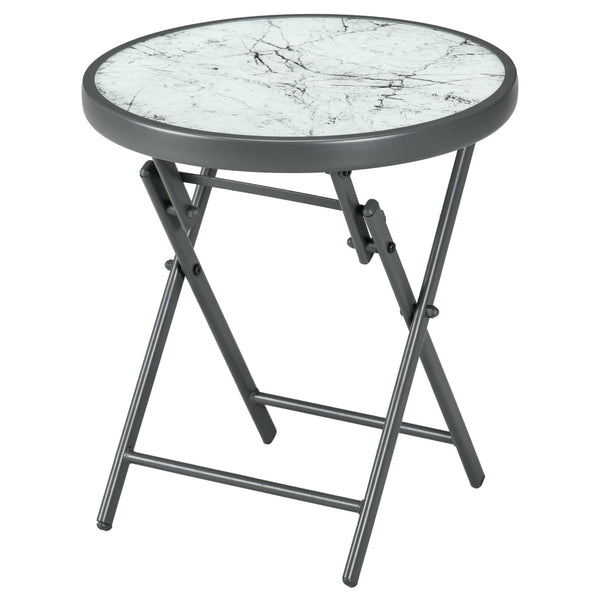 Round folding outdoor side table, white
