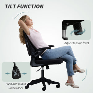 Ergonomic swivel office chair with adjustable lumbar support and height, flip-up armrests, casters, black