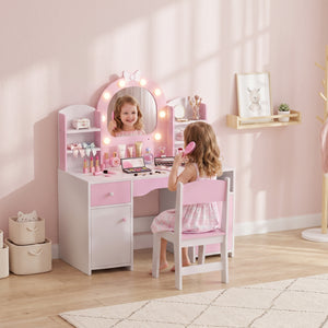 Kids hairdresser with lighted mirror and seat, pink