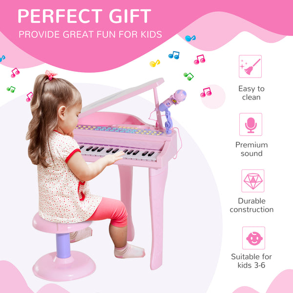 37 Keys Mini Musical Electronic Piano with Mic, Pink 