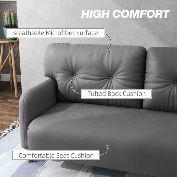 Modern 2 seater upholstered sofa with solid wood frame, grey