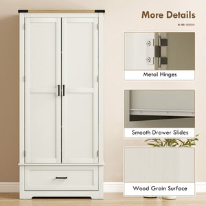 Farmhouse-style kitchen cabinet with 2 doors, 1 drawer, and adjustable shelves, cream white