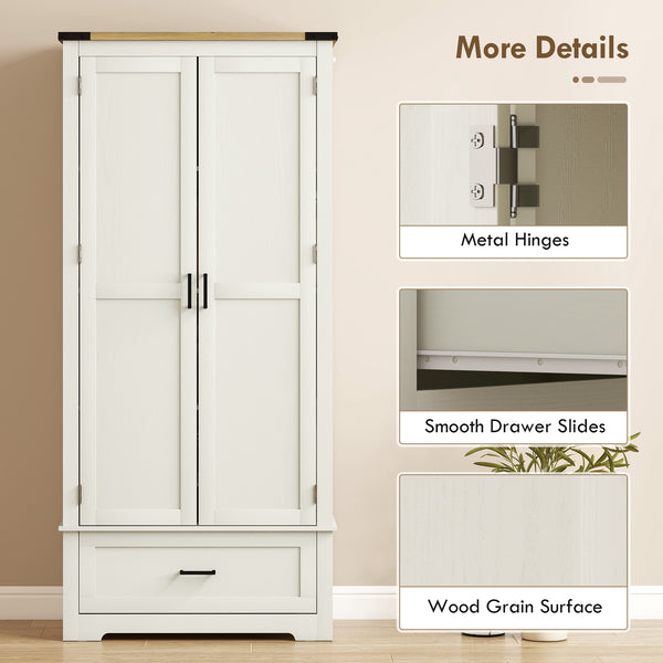 Farmhouse-style kitchen cabinet with 2 doors, 1 drawer, and adjustable shelves, cream white