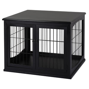 26-inch Wooden Double Door Dog Crate, Black