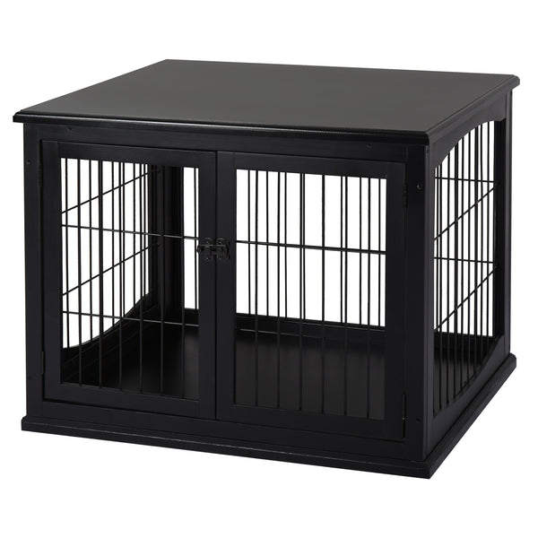 26-inch Wooden Double Door Dog Crate, Black