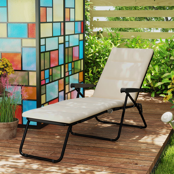 Reclining lounge chair with 6-position adjustable backrest, beige