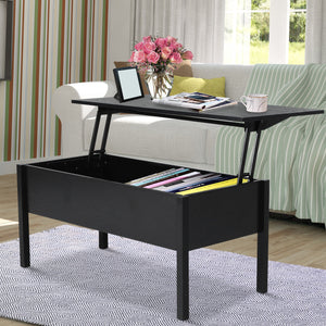 Modern coffee table with lift-top and hidden storage compartment, black