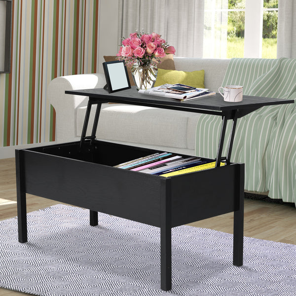 Modern coffee table with lift-top and hidden storage compartment, black
