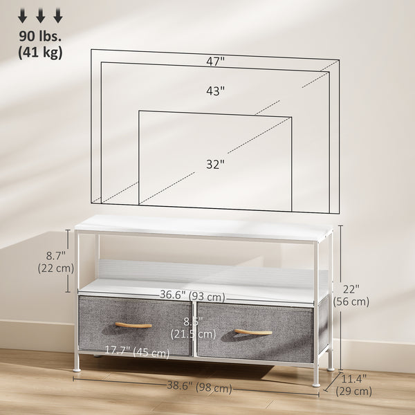 White and charcoal grey TV stand for televisions up to 47 inches with 2 drawers
