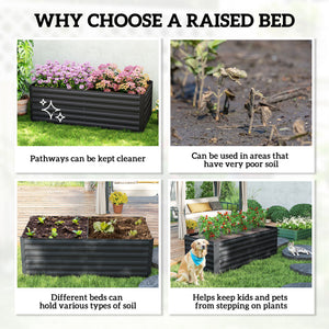 Galvanized raised planter with reinforcing rods, black