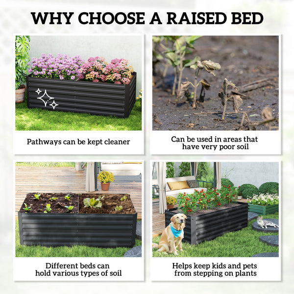 Galvanized raised planter with reinforcing rods, black
