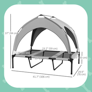 Elevated dog bed with breathable mesh canopy, light gray
