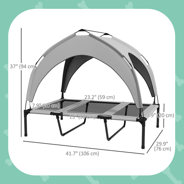 Elevated dog bed with breathable mesh canopy, light gray