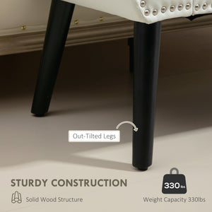 Modern upholstered bench with arms and nailhead trim, white