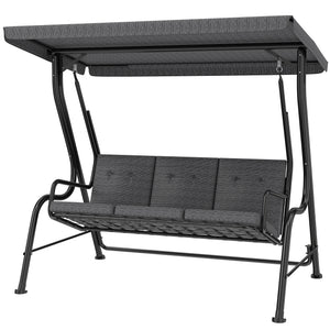 3-Person Porch Swing Chair, Patio Swing Bench with Adjustable Canopy, Removable Thicken Cushion, Black