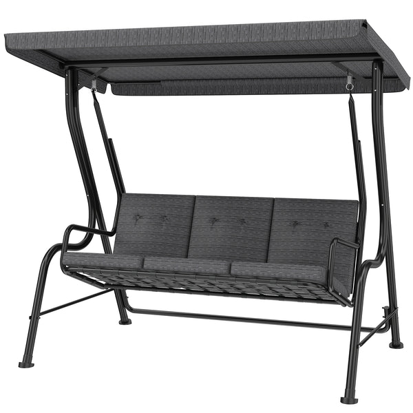 3-Person Porch Swing Chair, Patio Swing Bench with Adjustable Canopy, Removable Thicken Cushion, Black
