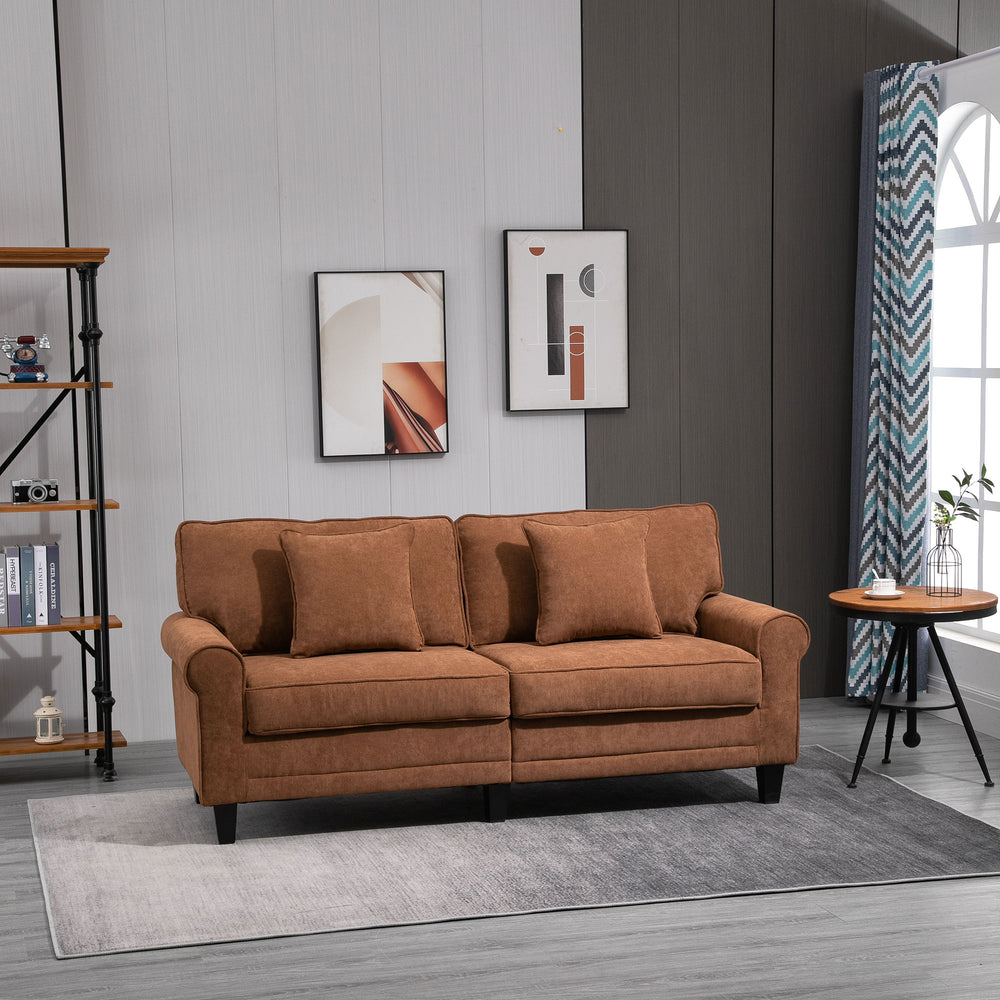 Modern 3-seater sofa in corduroy fabric with rolled arms, brown