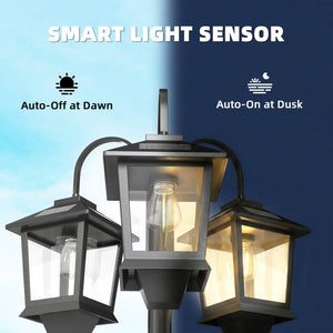 74" 3-Head Solar Streetlight, IP44 Waterproof, with Automatic Dusk-to-Dawn Sensor.