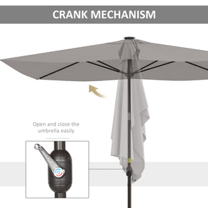 9.7-foot aluminum parasol with solar LED lighting and crank handle, light gray