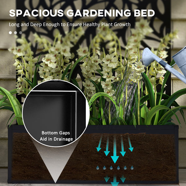 Metal outdoor screen with raised planter