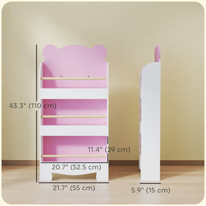 3-tier bookcase, bear motif, with anti-tip device, pink 