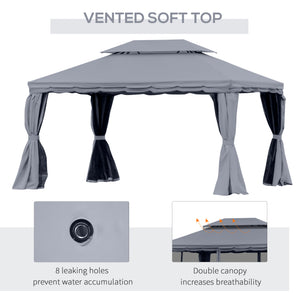 10 x 13 double-roofed gazebo with mosquito net and curtains, dark grey