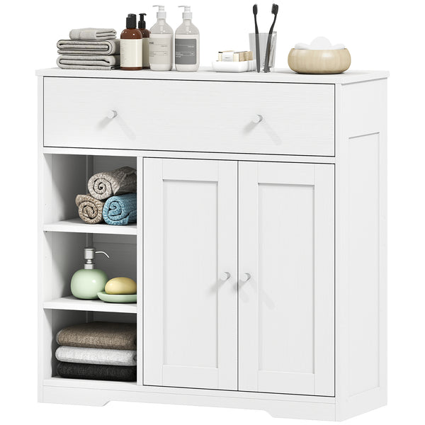 Bathroom storage cabinet with drawer and open compartments, white