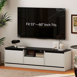 TV stand for 55-60 inch TVs with cupboards, shelf and drawer, white