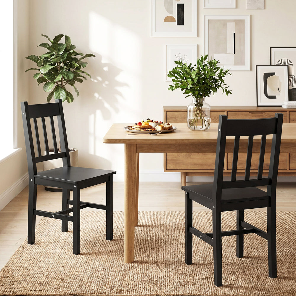 Black pine dining chairs, set of 2