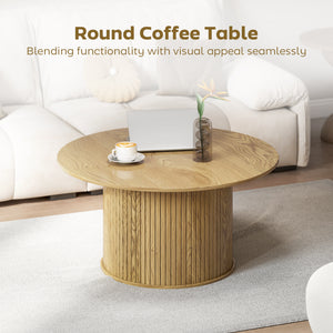 80cm round Nordic style coffee table with fluted cylindrical base