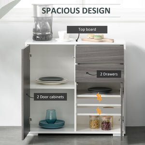 High-gloss lacquered sideboard with 2 drawers, 2 doors and an adjustable shelf, grey and white