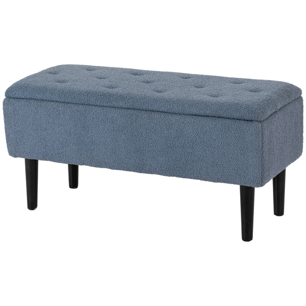 Modern storage bench with velvet upholstery, blue