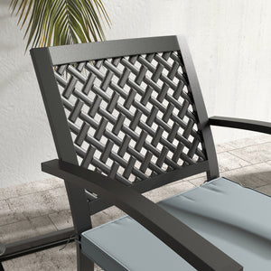 5 Piece Outdoor Dining Set with 4 Padded Stacking Armchairs, Patio Furniture Set with Umbrella Hole, Grey