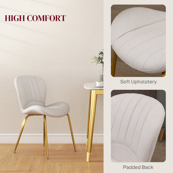 Set of 4 modern dining chairs with upholstered backrest, cream white