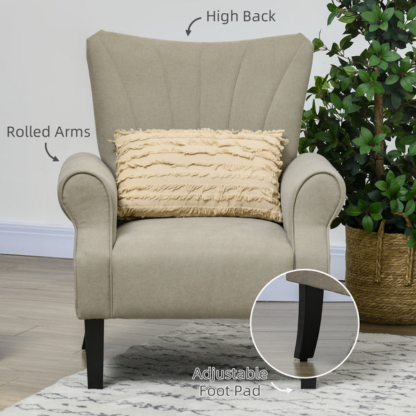 Fabric accent chair with wooden legs, beige