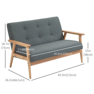 Upholstered 2-seater sofa with rubberwood legs, dark grey