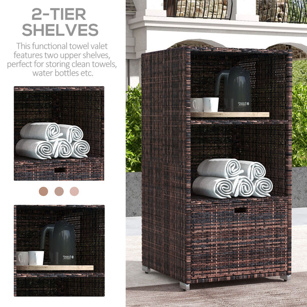 Outdoor storage cabinet in woven rattan with drawer, brown