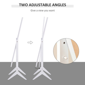 Standing mirror with rectangular frame and adjustable angle, white