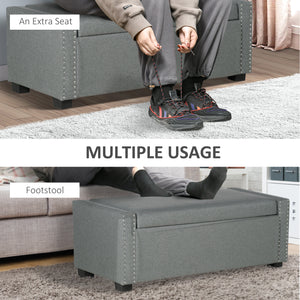 Folding storage bench upholstered in fabric, light gray