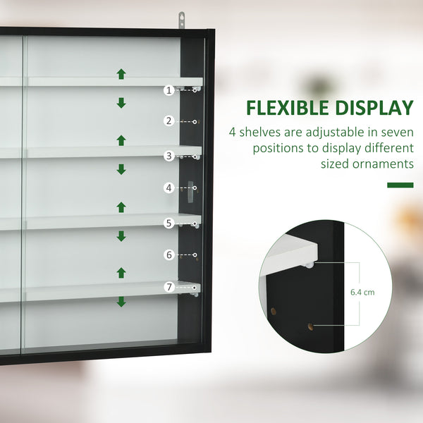 5-tier display case with 2 glass doors and 4 adjustable shelves, black and white