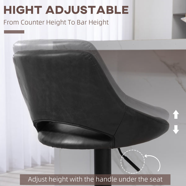 Set of 2 swivel bar stools in faux leather, black