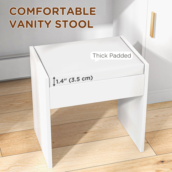 LED illuminated dressing table with stool, drawer and shelves, white