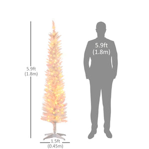 6ft White Pre-Lit Pencil-Shaped Christmas Trees with Colored Top Tips