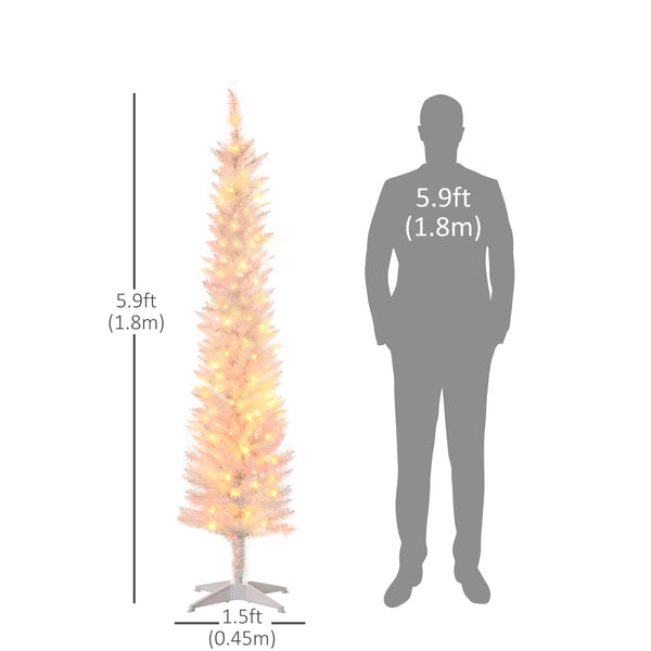 6ft White Pre-Lit Pencil-Shaped Christmas Trees with Colored Top Tips